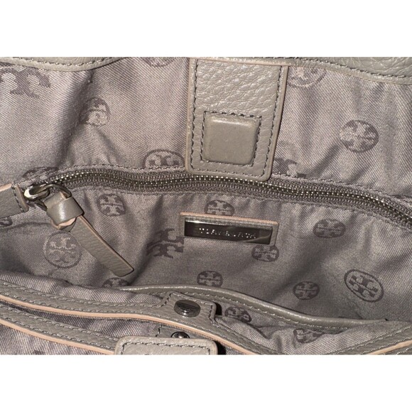 Tory Burch Britten Tote Gray Handbag Purse Shoulder Bag Pebbled Leather - Picture 9 of 15